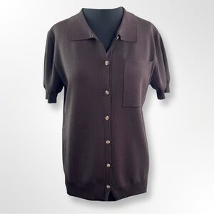 Legoe Heritage 2 Large Maternity Knit Button Down Short Sleeve Shirt Brown